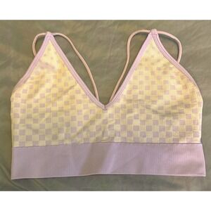 No Boundaries Lavender Checkered Seamless Ribbed Lounge Bra, XL